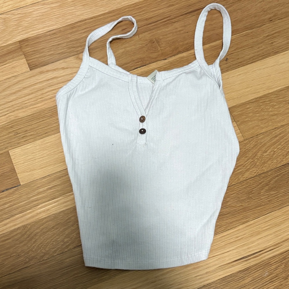 Bozzolo White Ribbed Spaghetti-Strap Tank with Button Accents